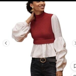 Anthropologie Red and White Knit Top
